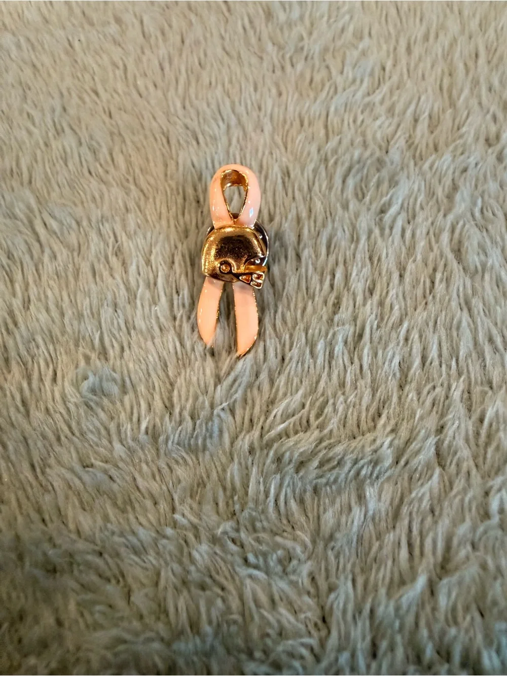Pink Ribbon Football Helmet Breast Cancer Awareness Lapel Pin Gold Tone Enamel
